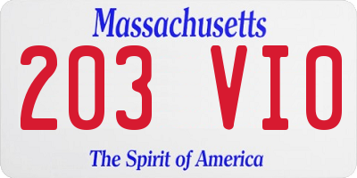 MA license plate 203VI0