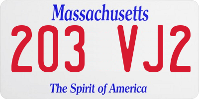 MA license plate 203VJ2