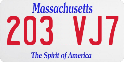 MA license plate 203VJ7