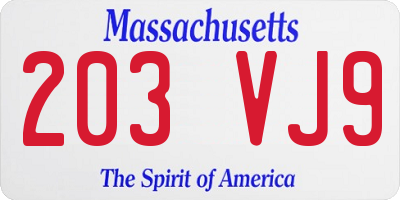 MA license plate 203VJ9