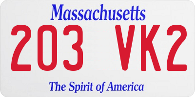 MA license plate 203VK2