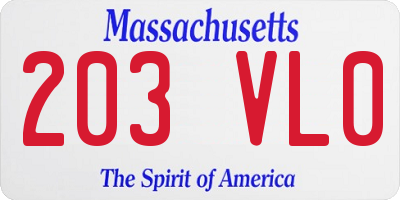 MA license plate 203VL0