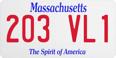 MA license plate 203VL1