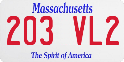 MA license plate 203VL2
