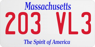 MA license plate 203VL3