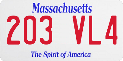 MA license plate 203VL4
