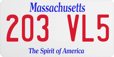 MA license plate 203VL5