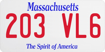 MA license plate 203VL6