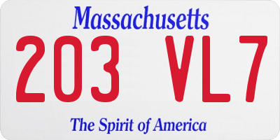 MA license plate 203VL7