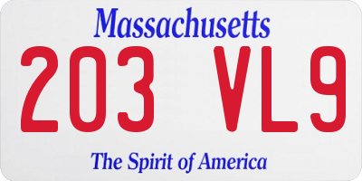 MA license plate 203VL9