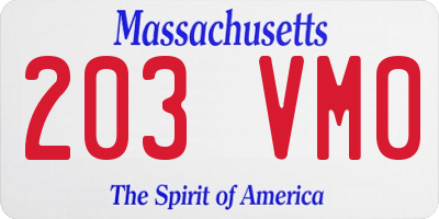 MA license plate 203VM0