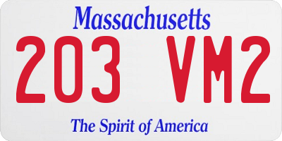 MA license plate 203VM2