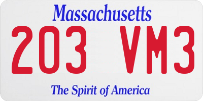 MA license plate 203VM3