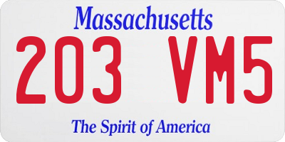 MA license plate 203VM5