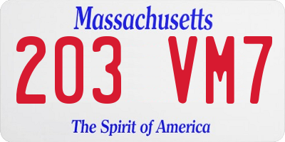 MA license plate 203VM7