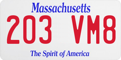 MA license plate 203VM8