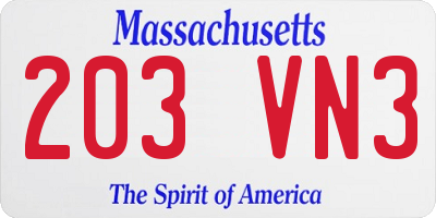 MA license plate 203VN3