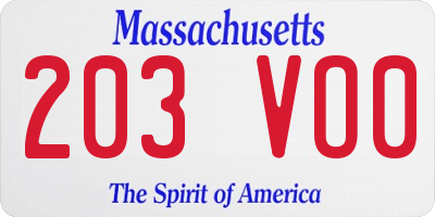 MA license plate 203VO0