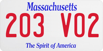 MA license plate 203VO2