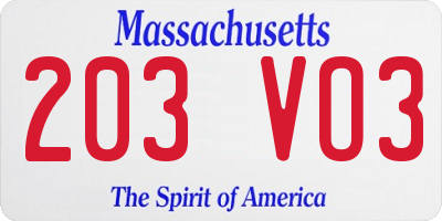 MA license plate 203VO3