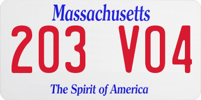 MA license plate 203VO4