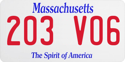 MA license plate 203VO6