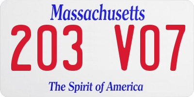 MA license plate 203VO7