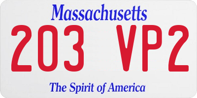 MA license plate 203VP2