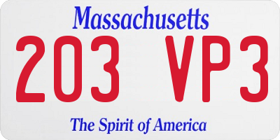 MA license plate 203VP3