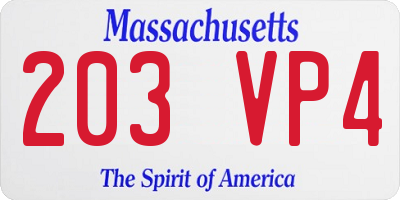 MA license plate 203VP4