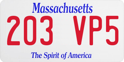 MA license plate 203VP5