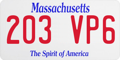 MA license plate 203VP6