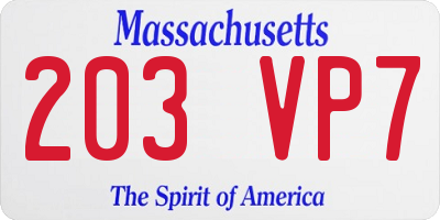 MA license plate 203VP7