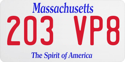 MA license plate 203VP8