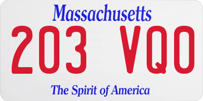 MA license plate 203VQ0