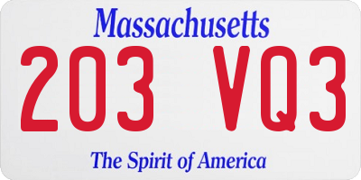 MA license plate 203VQ3
