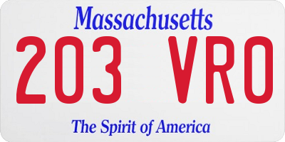 MA license plate 203VR0
