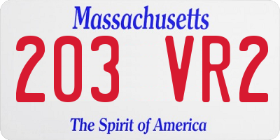MA license plate 203VR2