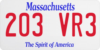 MA license plate 203VR3