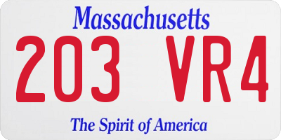 MA license plate 203VR4
