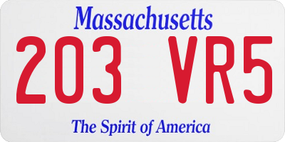MA license plate 203VR5