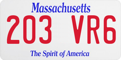 MA license plate 203VR6