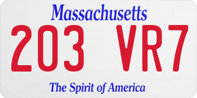 MA license plate 203VR7