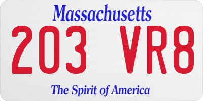 MA license plate 203VR8