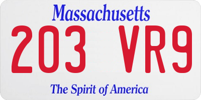 MA license plate 203VR9