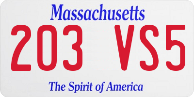 MA license plate 203VS5