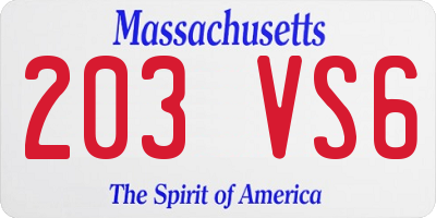 MA license plate 203VS6