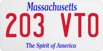 MA license plate 203VT0