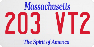 MA license plate 203VT2