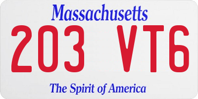 MA license plate 203VT6